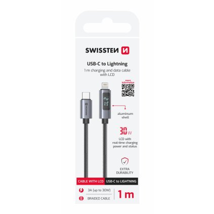 Swissten LCD kabel USB-C Lightning 1m