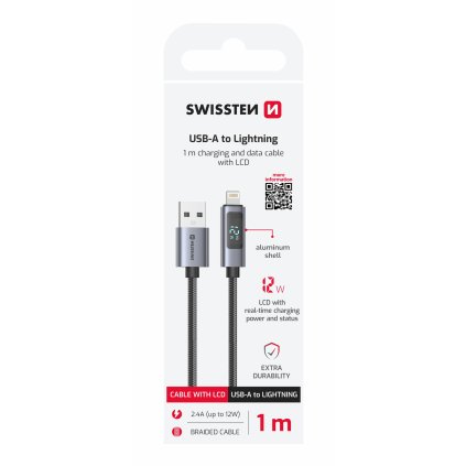 Swissten LCD kabel USB-A Lightning 1m