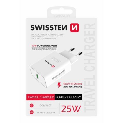 Swissten síťový adaptér 25w pro iPhone a Samsung bílý 
