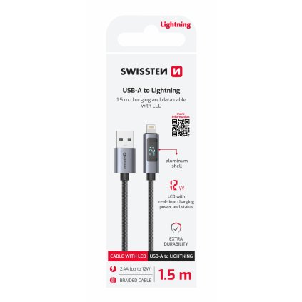 Swissten LCD kabel USB-A Lightning 1,5m