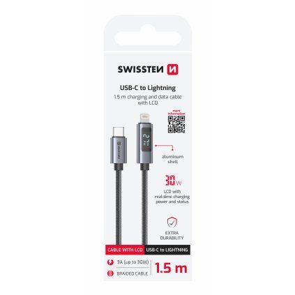Swissten LCD kabel USB-C Lightning 1,5m