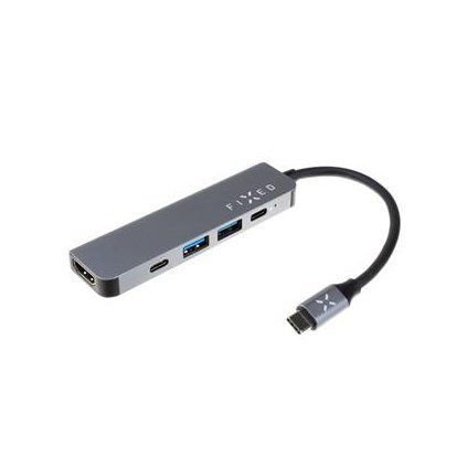 Fixed 5-portový hliníkový USB-C HUB Mini pro notebooky a tablety, šedý