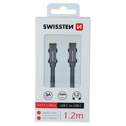 Swissten datový kabel textile USB-C / USB-C 1,2 M, šedý