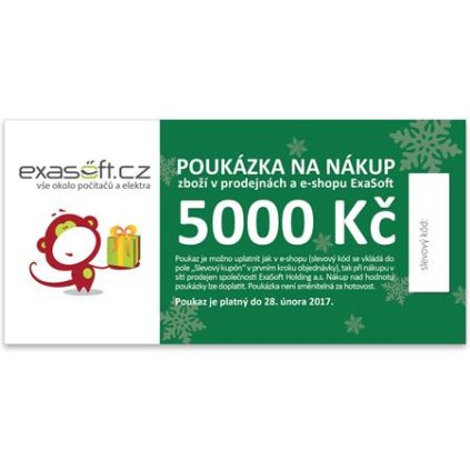 Dárkový poukaz k odběru zboží v hodnotě 5000 Kč