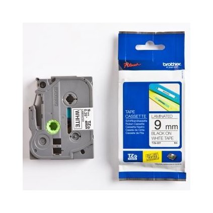 Brother TZE-221, bílá/černá, 9mm