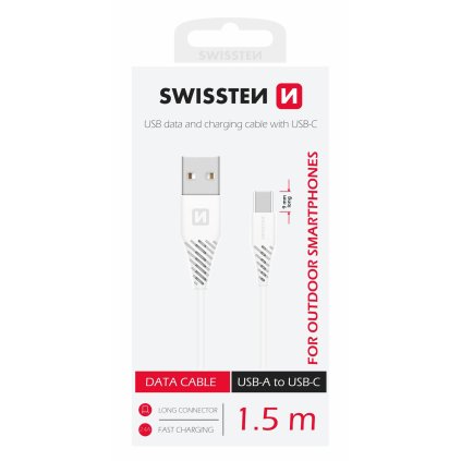Swissten datový kabel USB / USB-C 3.1, bílý 1,5 M (9Mm)