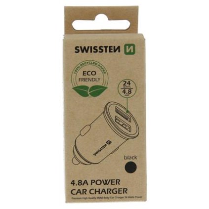 Swissten cl adaptér 2x USB 4,8a metal černý (eco balení)