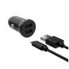 Fixed Set autonabíječky s 2xUSB výstupem a USB micro USB kabelu, 1 metr, 15W Smart Rapid Charge, černá