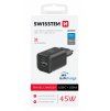 Swissten síťový adaptér Gan 1x USB-C 45W PD + 1x USB-A 18W QC černý
