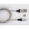 PremiumCord Magnetický micro USB a USB-C nabíjecí a datový kabel 1m, stříbrný