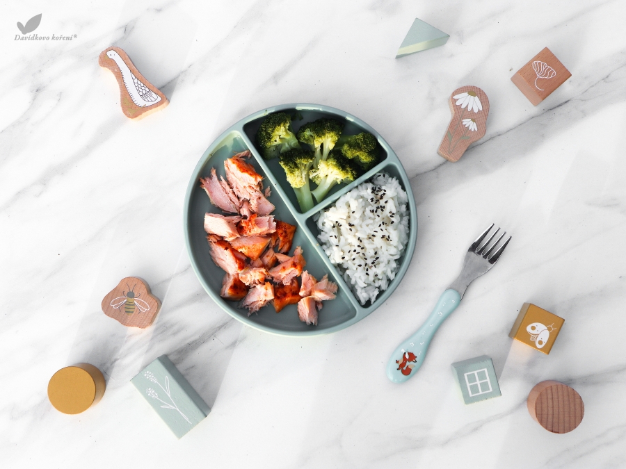 Pečený losos s rýží a brokolicí
