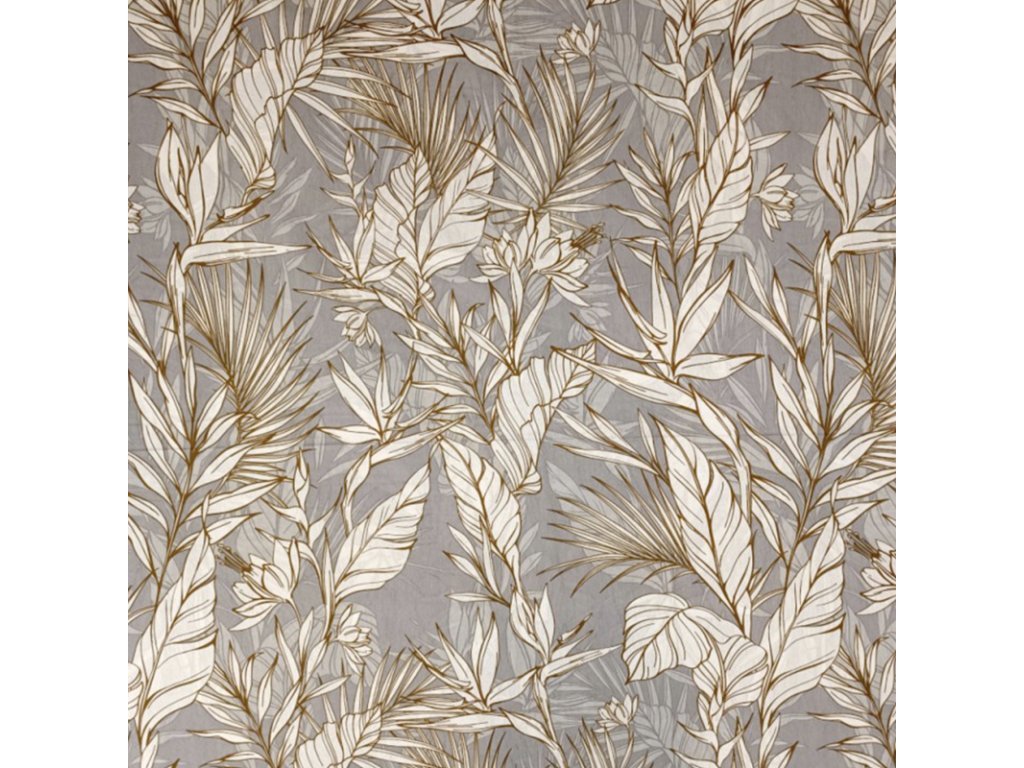 Ervi Bavlněná látka/plátno š.240 cm - tropický vzor č.36638-1, metráž (Barva šedá, Vzor Lístečky/větvičky)