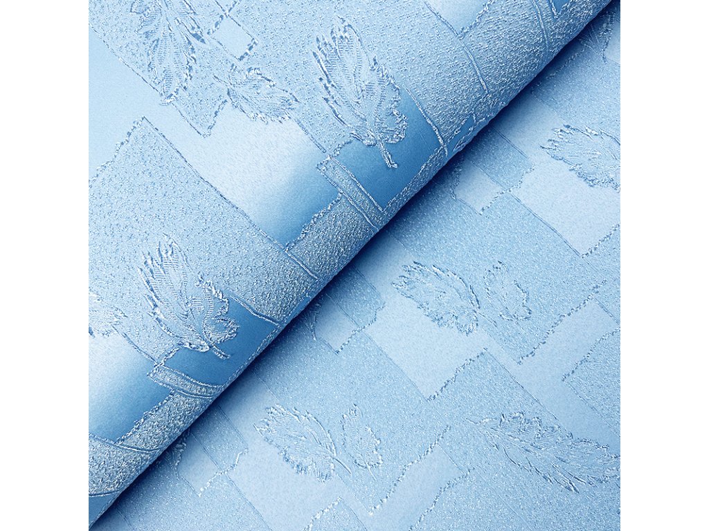 Dekorační látka Estella listy modrá - šířka 160 cm, metráž (Barva modrá, Vzor Lístečky)