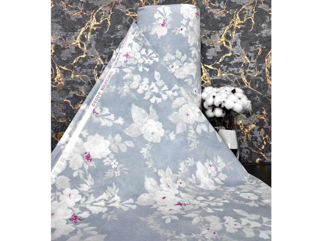 Ervi Bavlněná látka/plátno š.240 cm - růžičky na modrošedém č.24629-1, metráž (Barva Barevná/Colorful, Vzor Květinový/Floral)