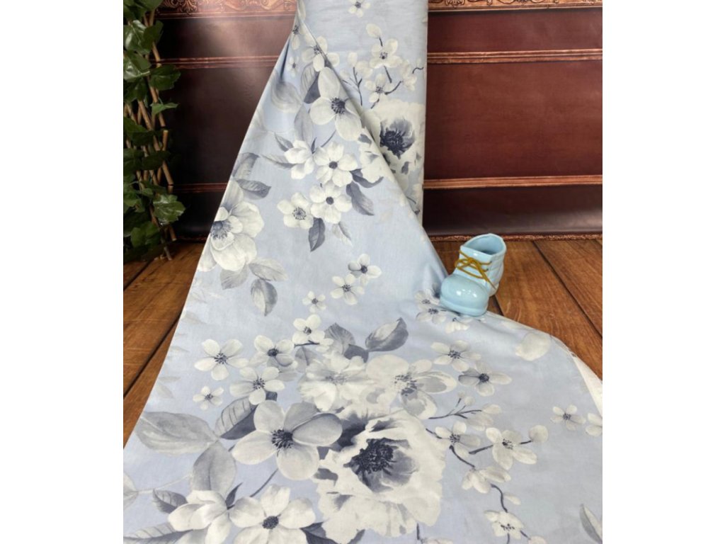 Ervi Bavlněná látka/plátno š.240 cm - Malované květy na modrém č.25184-19, metráž (Barva Barevná/Colorful, Vzor Květinový/Floral)