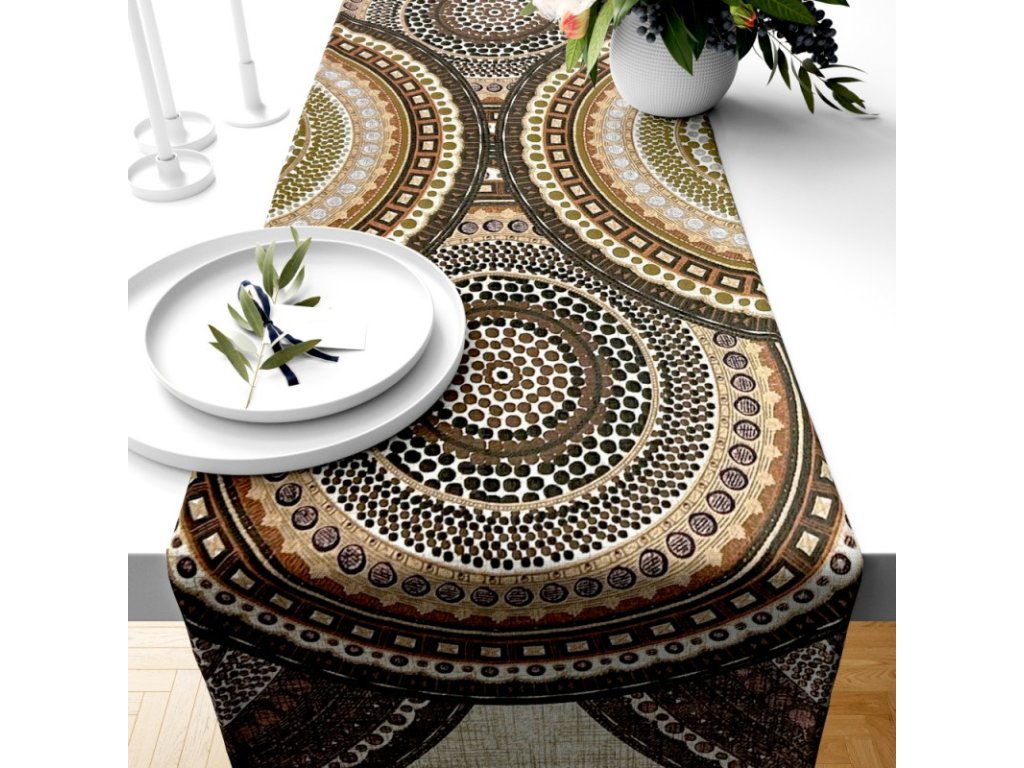 Ervi bavlněný běhoun na stůl - designový vzor na béžovém (Barva Barevná/Colorful, Rozměr 20 x 120 cm, Vzor Designový/Design)