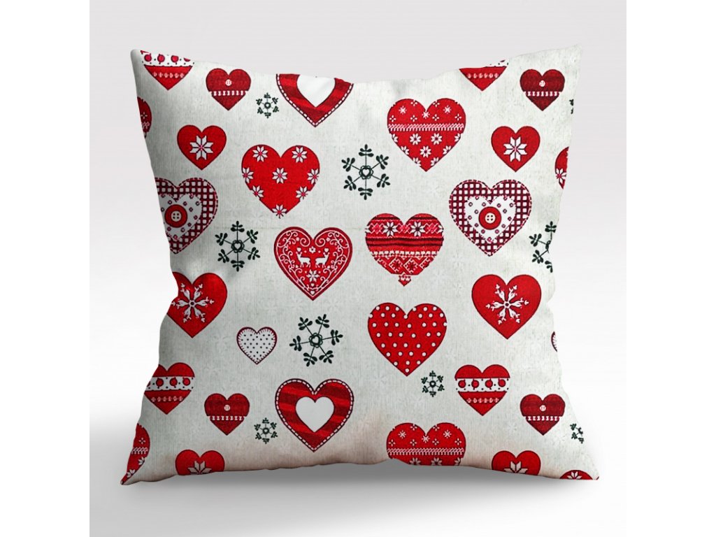 Ervi povlak na polštář bavlněný - Vánoční - srdíčka na béžovém (Barva Barevná/Colorful, Rozměr 30 x 50 cm, Vzor Geometrický/Geometric)