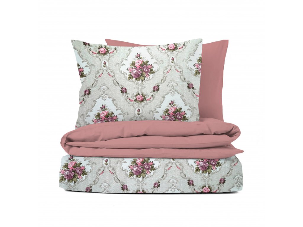 Ervi bavlněné povlečení oboustranné - vintage růže/starorůžové (Rozměr 140x200 cm + 70x90 cm)