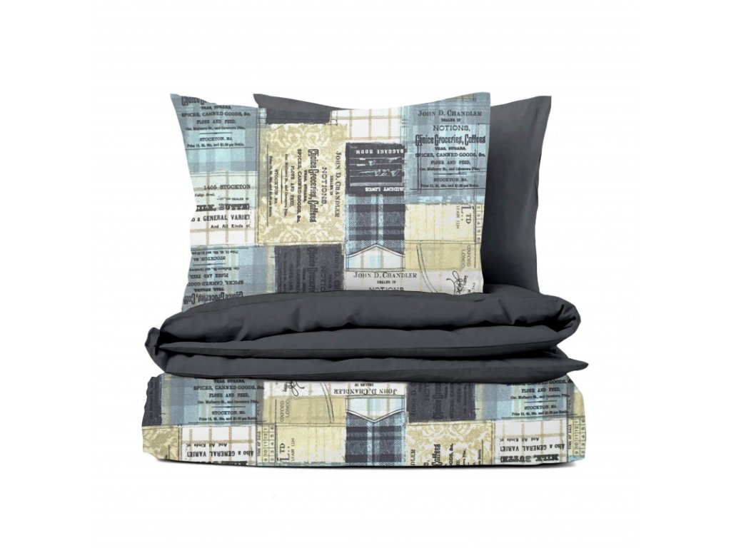 Ervi bavlněné povlečení oboustranné - Sherlock/šedé (Barva Barevná/Colorful, Rozměr 140x200 cm + 70x90 cm, Vzor Designový/Design)