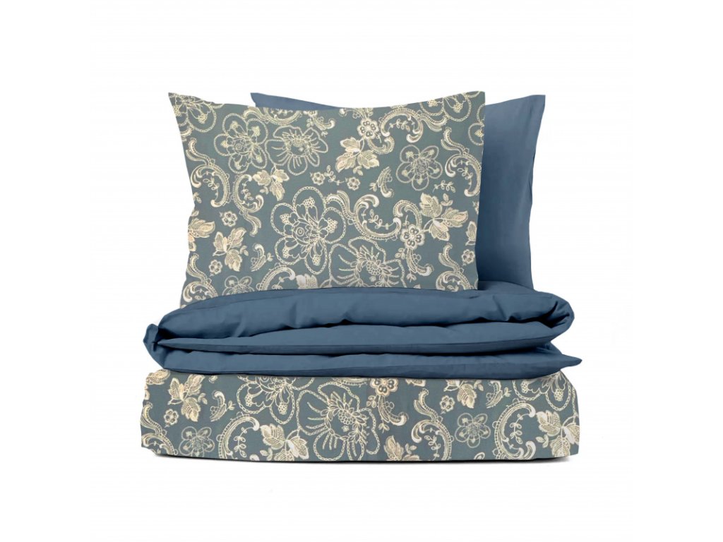 Ervi bavlněné povlečení oboustranné - Designové květiny/modré (Barva Barevná/Colorful, Rozměr 140x200 cm + 70x90 cm, Vzor Designový/Design)