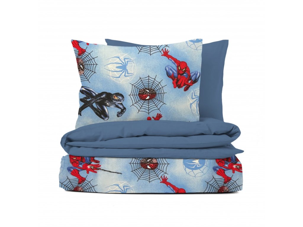 Ervi bavlněné povlečení oboustranné - Spider-Man/modré (Barva Barevná/Colorful, Rozměr 100x135 cm + 40x60 cm, Vzor Designový/Design)