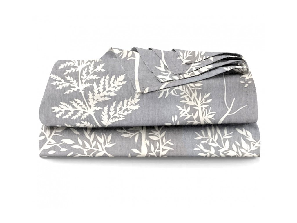 Ervi bavlněné prostěradlo - bílé větvičky (Barva šedá, Rozměr 140x240 cm, Vzor Lístečky/Vetvičky)
