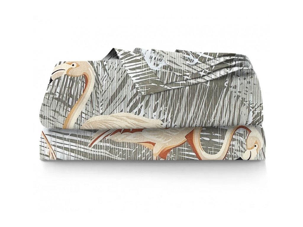 Ervi bavlněné prostěradlo - plameňák na béžovém (Barva Barevná/Colorful, Rozměr 140x240 cm, Vzor Přírodní/Natural)