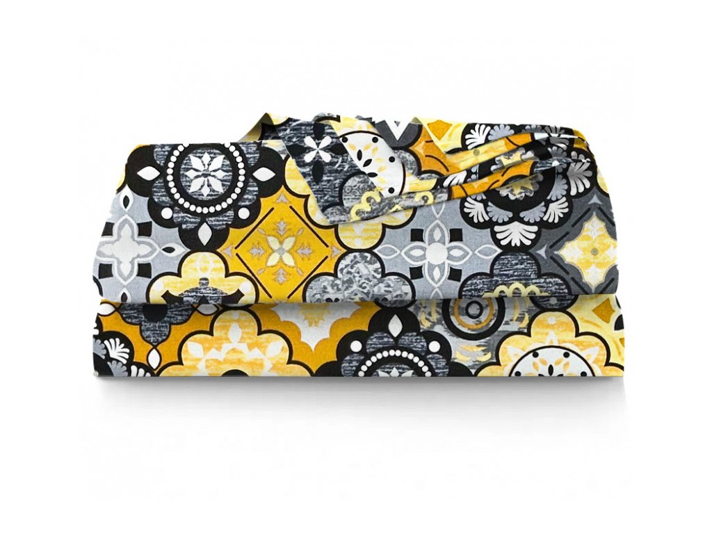 Ervi bavlněné prostěradlo - Ornament žluto-šedý (Barva Barevná/Colorful, Rozměr 140x240 cm, Vzor Designový/Design)