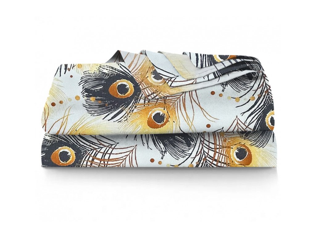 Ervi bavlněné prostěradlo - žluté a šedé peří2 (Barva Barevná/Colorful, Rozměr 140x240 cm, Vzor Přírodní/Natural)