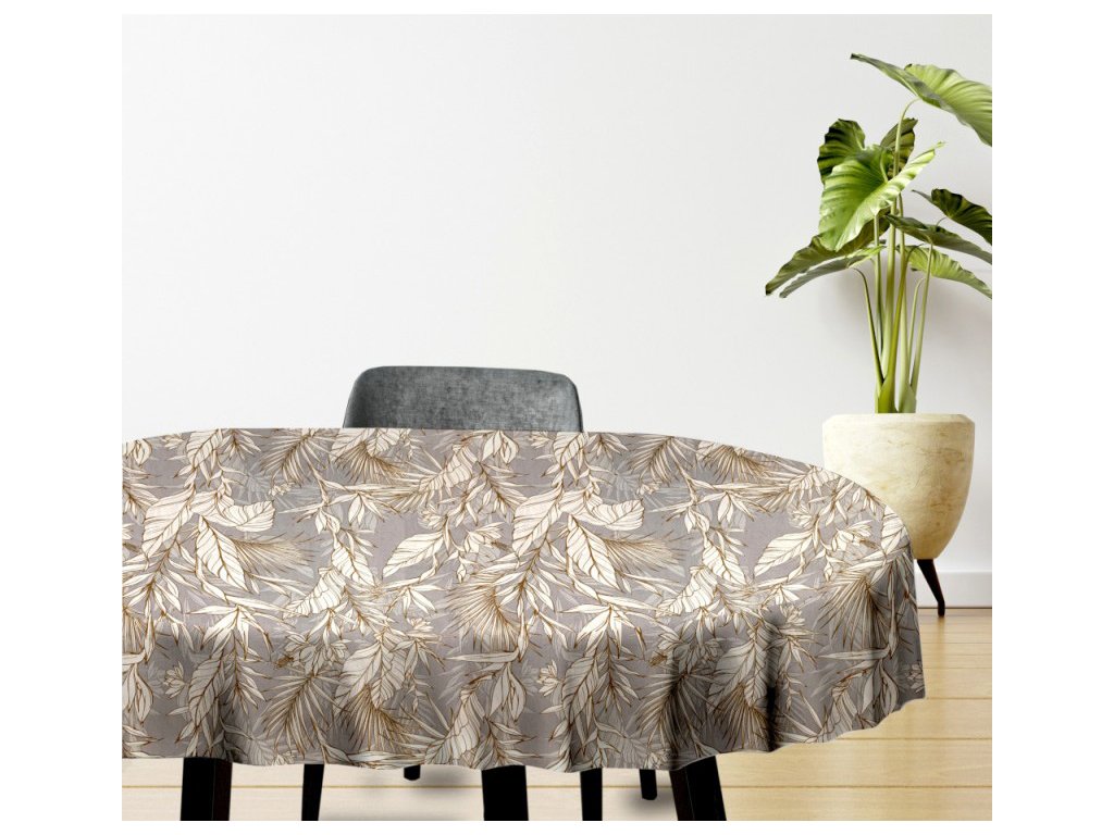 Ervi bavlněný ubrus na stůl oválný - tropický vzor (Barva šedá, Rozměr 80x120 cm, Vzor Lístečky/větvičky)