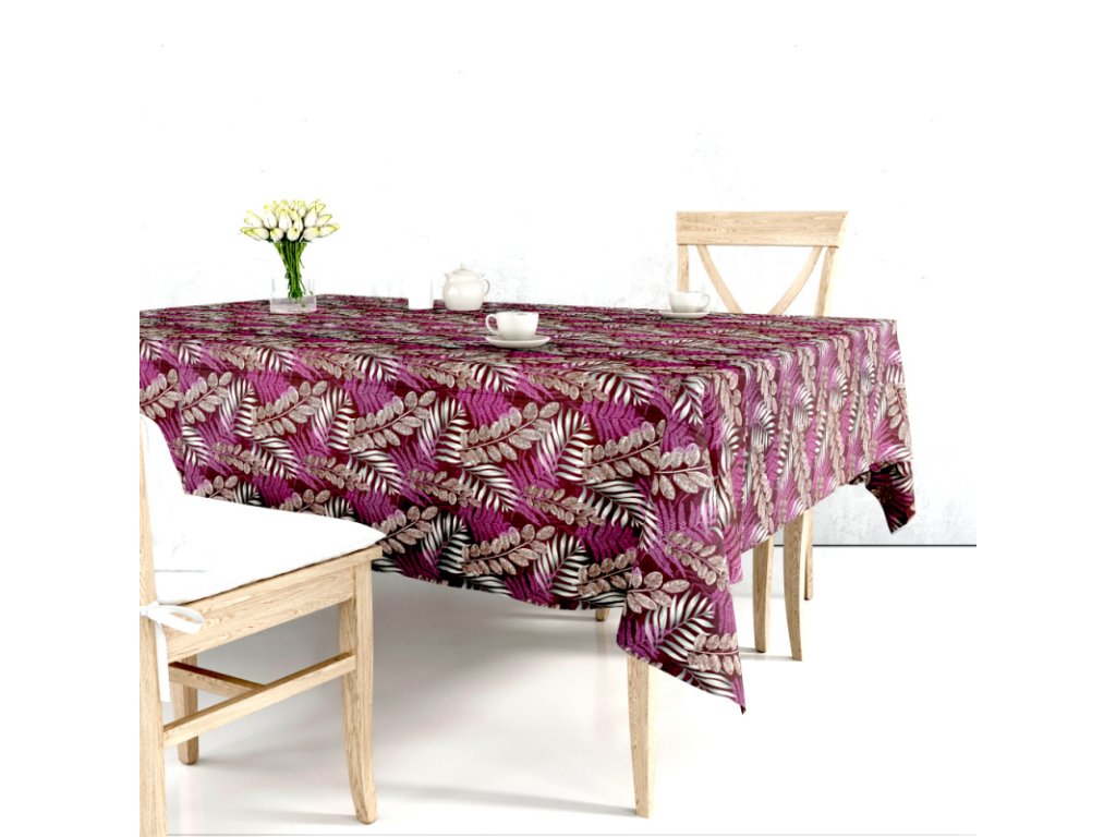 Ervi bavlněný ubrus na stůl čtvercový - barevné větvičky (Barva purpurová, Rozměr 40x40 cm, Vzor Lístečký/Větvičky)