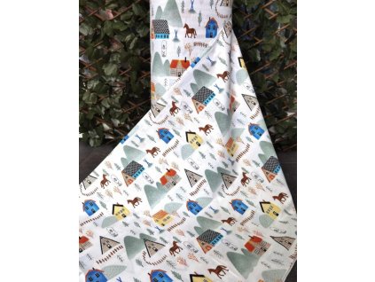 Ervi Bavlněná látka/plátno š.240 cm - Domečky 12049-2, metráž (Barva barevná, Vzor Dětský)