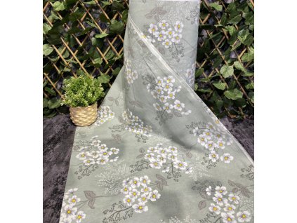 Ervi Bavlněná látka/plátno š.240 cm - bílé květinky na šedém č.209-3, metráž (Barva barevná, Vzor Květinový)