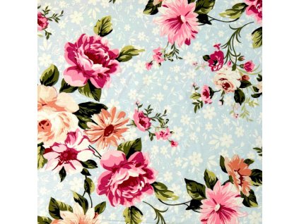 Ervi Bavlněná látka/plátno š.240 cm květiny na modrém - 24907-3 metráž (Barva Modrý, Vzor Květinový)