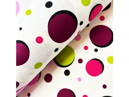 Ervi Bavlněná látka/plátno š.240 cm - barevné kruhy zelené a růžové - 5479-4 (Barva Bilá, Vzor Designový)