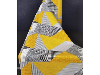Ervi Bavlněná látka/plátno š.240 cm - Abstrakce č.23348-1, metráž (Barva žlutá/šedá, Vzor Abctrakce)