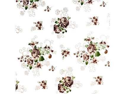 Ervi Bavlněná látka/plátno š.240 cm - hnědé růže č.77232-2, metráž (Barva Bílá, Vzor kvetinový)