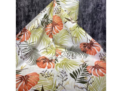 Ervi Bavlněná látka/plátno š.240 cm - Monstera 104-2, metráž (Barva barevná, Vzor Lístečky/větvičky)