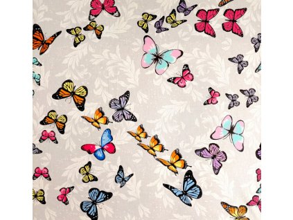Ervi Bavlněná látka/plátno š.240 cm - barevné motýlcí č.10532, metráž (Barva barevná, Vzor Přírodní)