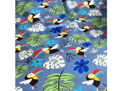 Ervi Bavlněná látka/plátno š.240 cm - tukani na modrém č.8015-9, metráž