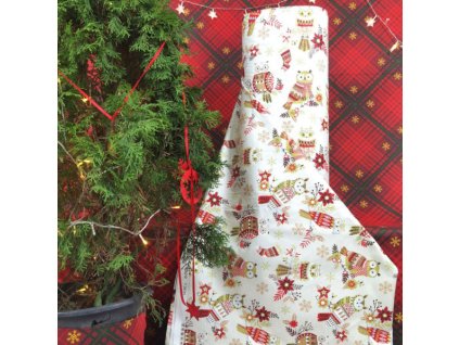 Ervi Bavlněná látka/plátno š.240 cm - Vánoční vzor - sovičky -26355-9, metráž (Barva barevná, Vzor Vánoční)