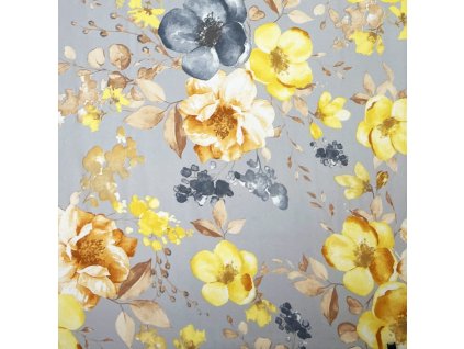 Ervi bavlna flanel š.240 cm žluté květy na šedém-11637, metráž (Barva barevná, Vzor Květinový)