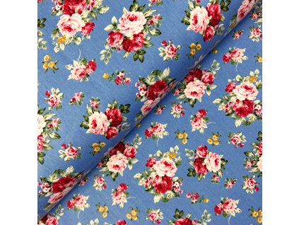 Ervi Bavlnená látka/plátno š.240 cm - ružičky na modrom č.25149-4, metráž