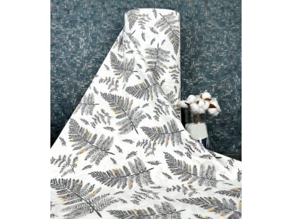 Ervi Bavlněná látka/plátno š.240 cm - Šedé listy-26720-2, metráž (Barva šedá, Vzor Listečky)