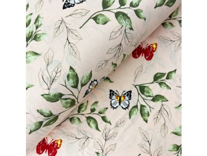 Ervi Bavlněná látka/plátno š.240 cm - Větvičky a motýli -26850-3, metráž (Barva barevná, Vzor Větvičký)