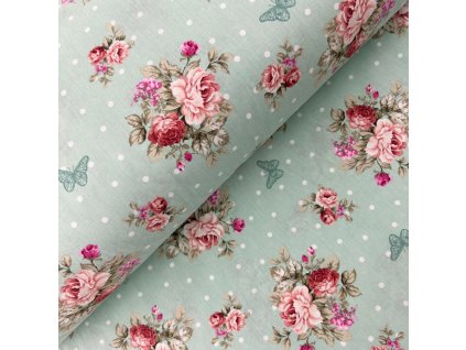 Ervi Bavlnená látka/plátno š.240 cm - ruže a motýle č.25945-5, metráž