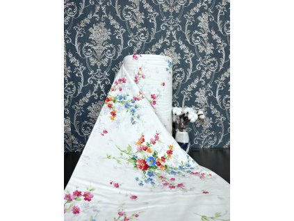 Ervi bavlna flanel š.240 cm barevné kytice 26549-1, metráž (Barva Bílá/White, Vzor Květinový/Floral)