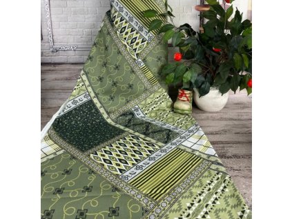 Ervi Bavlněná látka/plátno š.240 cm - designový vzor na zeleném č.25111-10, metráž (Barva Zelená/Green, Vzor Designový/Design)