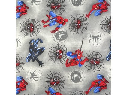 Ervi Bavlněná látka/plátno š.240 cm - Spider-Man na šedém 97591, metráž (Barva Barevná/Colorful, Vzor Etnický/Ethnic)