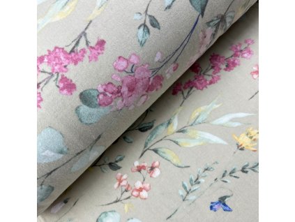 Ervi bavlna flanel š.240 cm Polné kvety na béžovom 23424-2, metráž